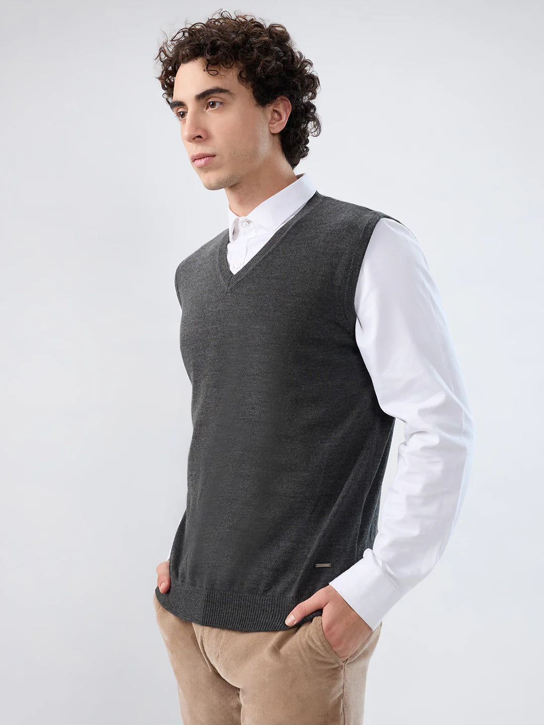 Park Avenue Men Grey Solid Regular Fit Wool Blend Sweatshirt - Image 3