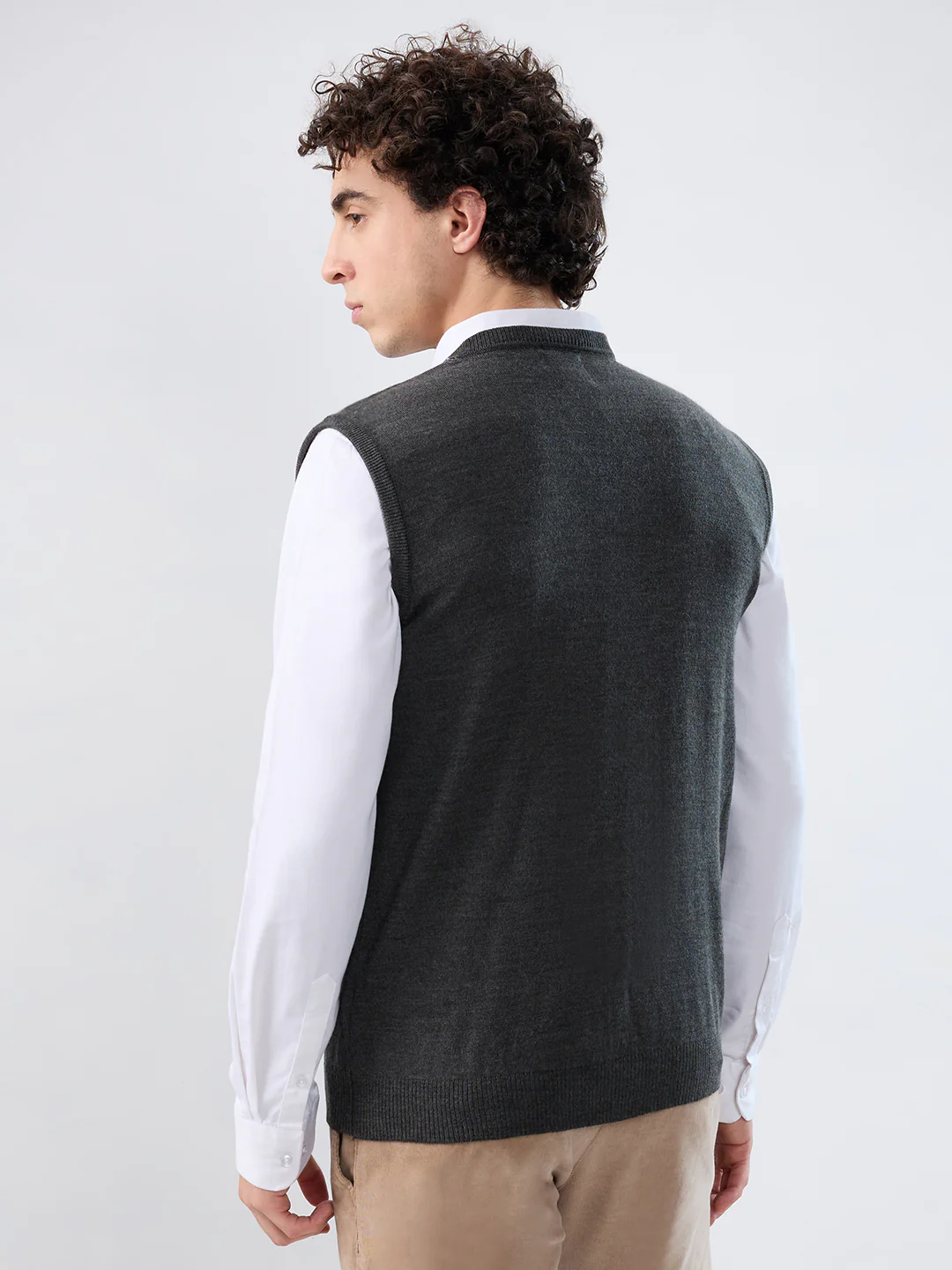 Park Avenue Men Grey Solid Regular Fit Wool Blend Sweatshirt - Image 4