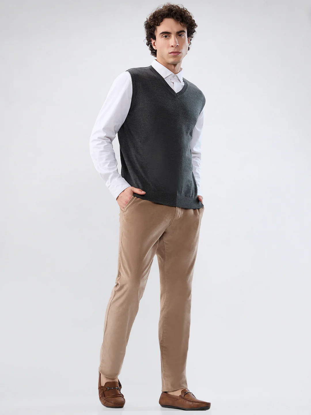 Park Avenue Men Grey Solid Regular Fit Wool Blend Sweatshirt - Image 5