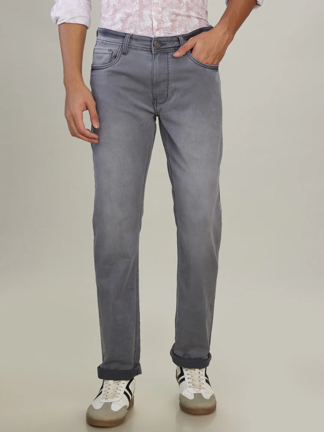 Park Avenue Men Grey Solid Slim Fit Cotton Blend Jeans