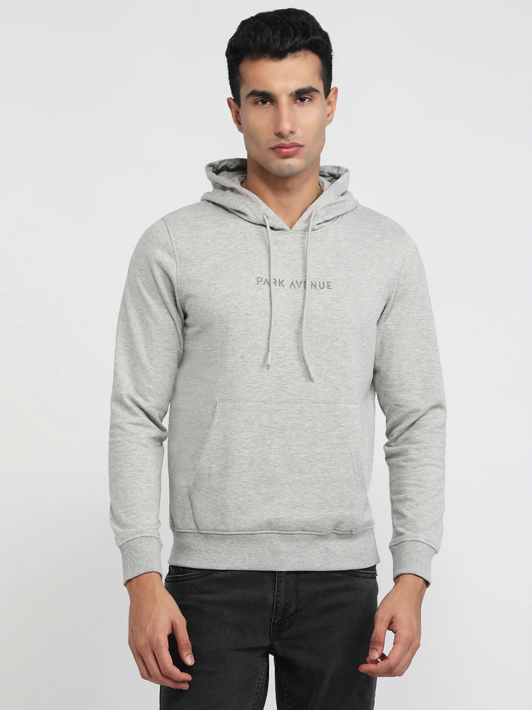 Park Avenue Men Grey Solid Slim Fit Cotton Blend Sweatshirt