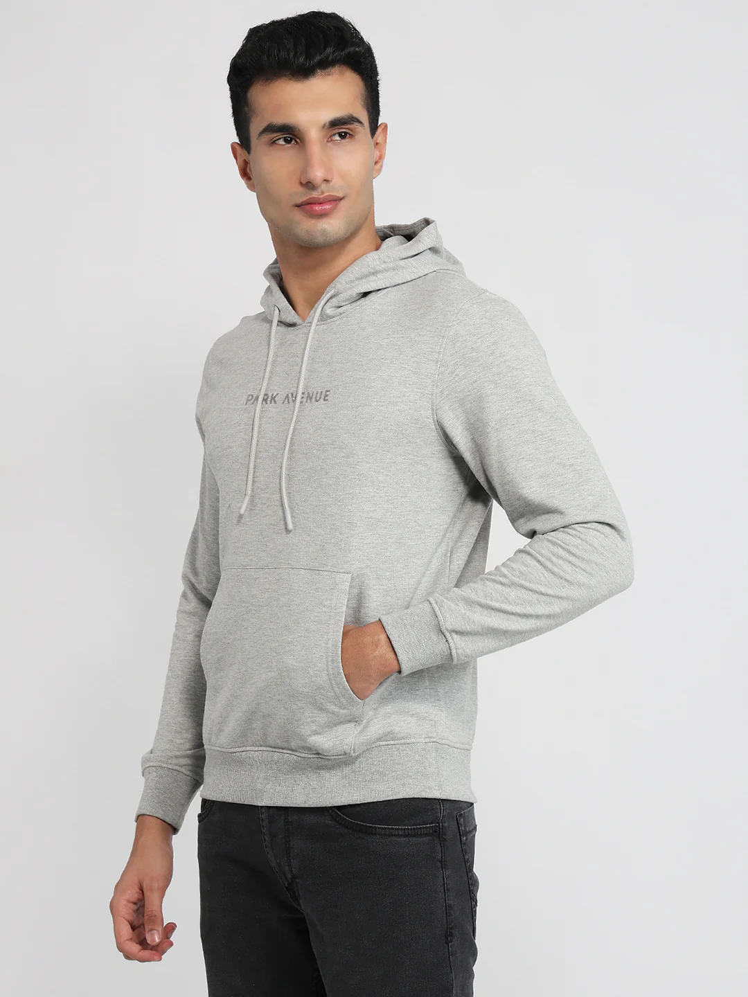 Park Avenue Men Grey Solid Slim Fit Cotton Blend Sweatshirt - Image 2