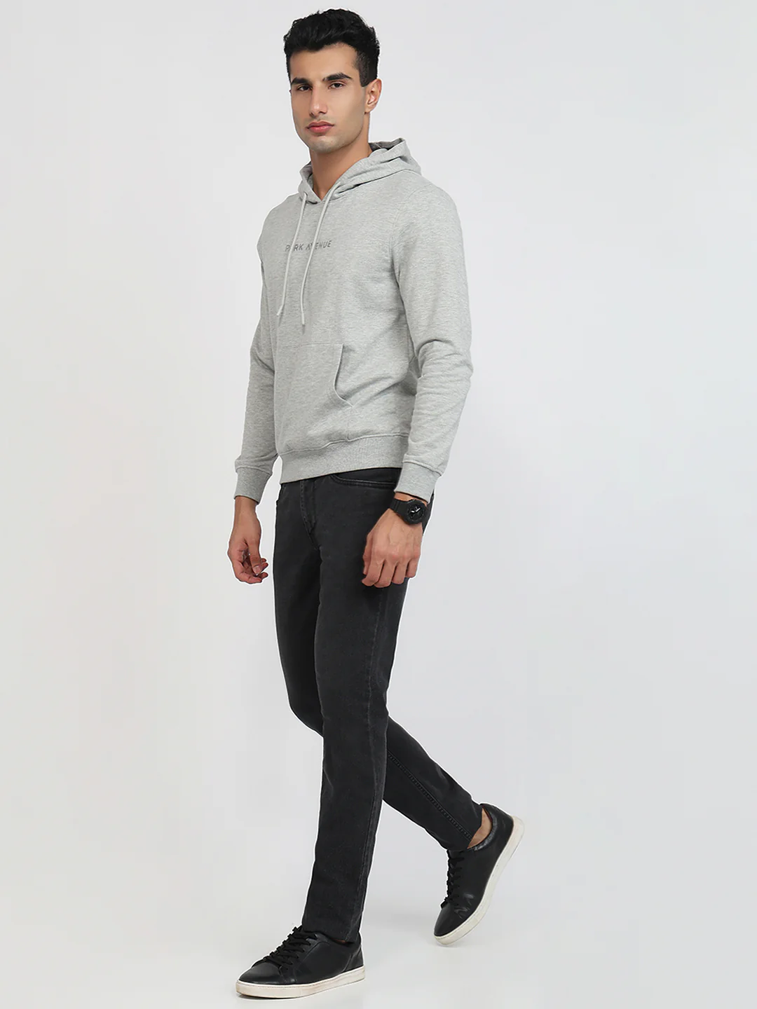 Park Avenue Men Grey Solid Slim Fit Cotton Blend Sweatshirt - Image 5