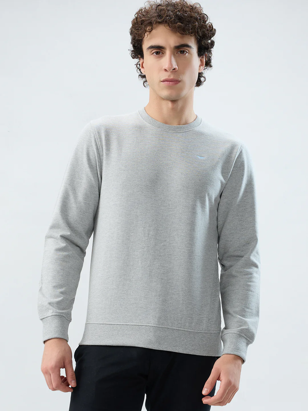 Park Avenue Men Grey Solid Slim Fit Cotton Blend Sweatshirt