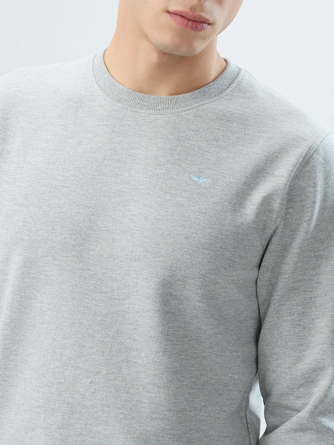 Park Avenue Men Grey Solid Slim Fit Cotton Blend Sweatshirt - Image 6