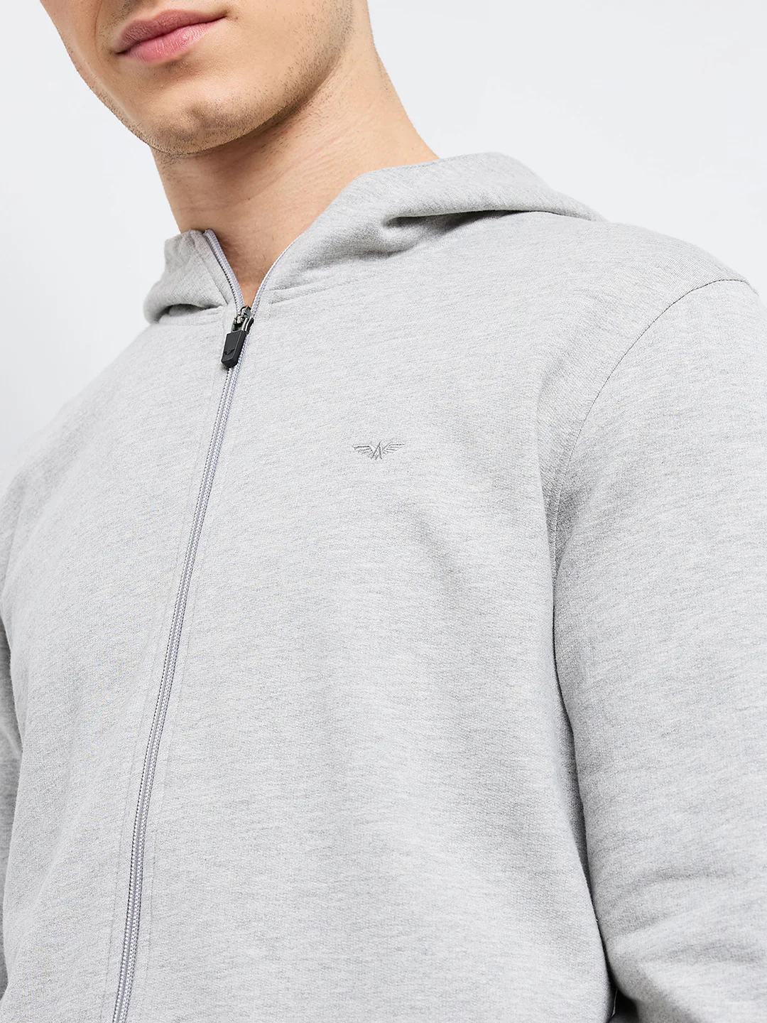 Park Avenue Men Grey Solid Slim Fit Cotton Blend Sweatshirt - Image 6