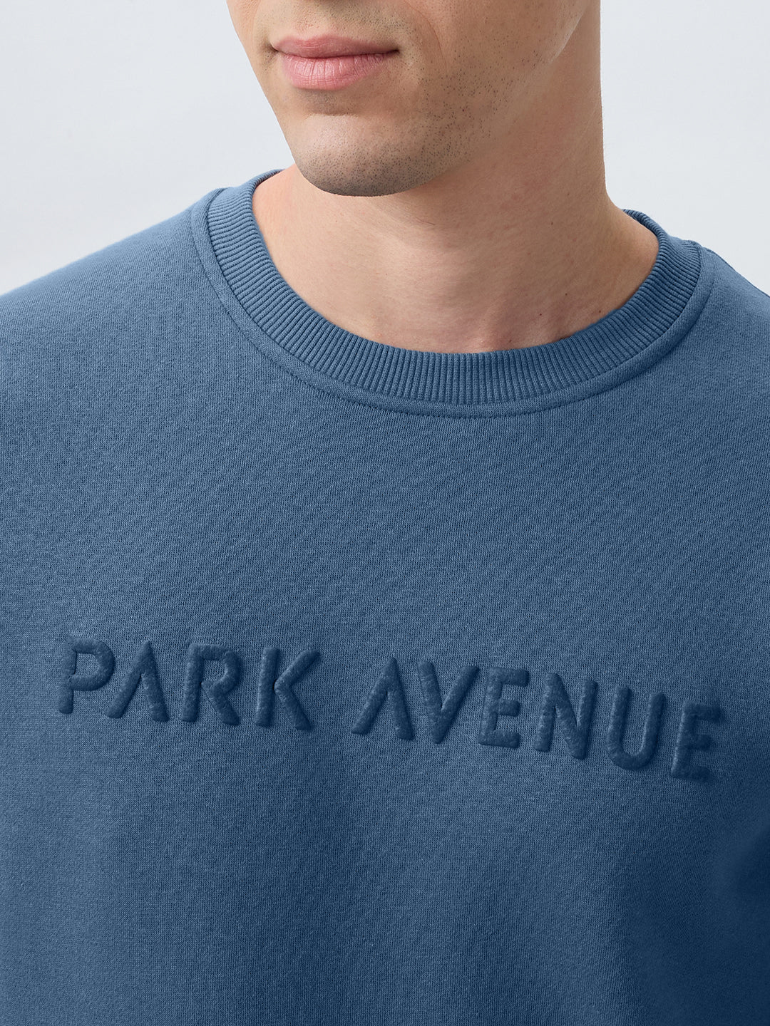 Park Avenue Men Grey Solid Slim Fit Cotton Blend Sweatshirt - Image 6