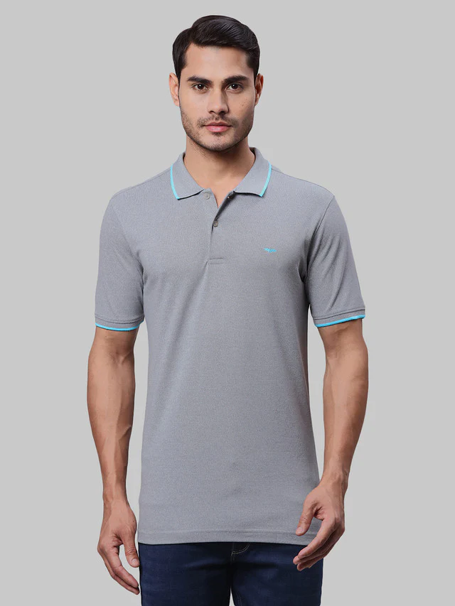 Park Avenue Men Grey Solid Slim Fit Cotton Blend T-Shirt