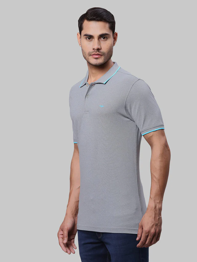Park Avenue Men Grey Solid Slim Fit Cotton Blend T-Shirt - Image 3