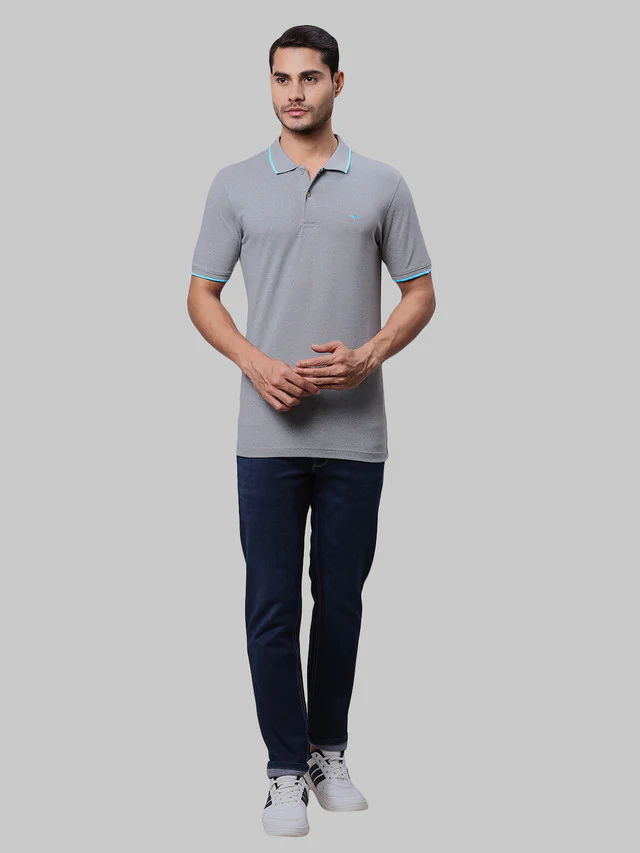 Park Avenue Men Grey Solid Slim Fit Cotton Blend T-Shirt - Image 5