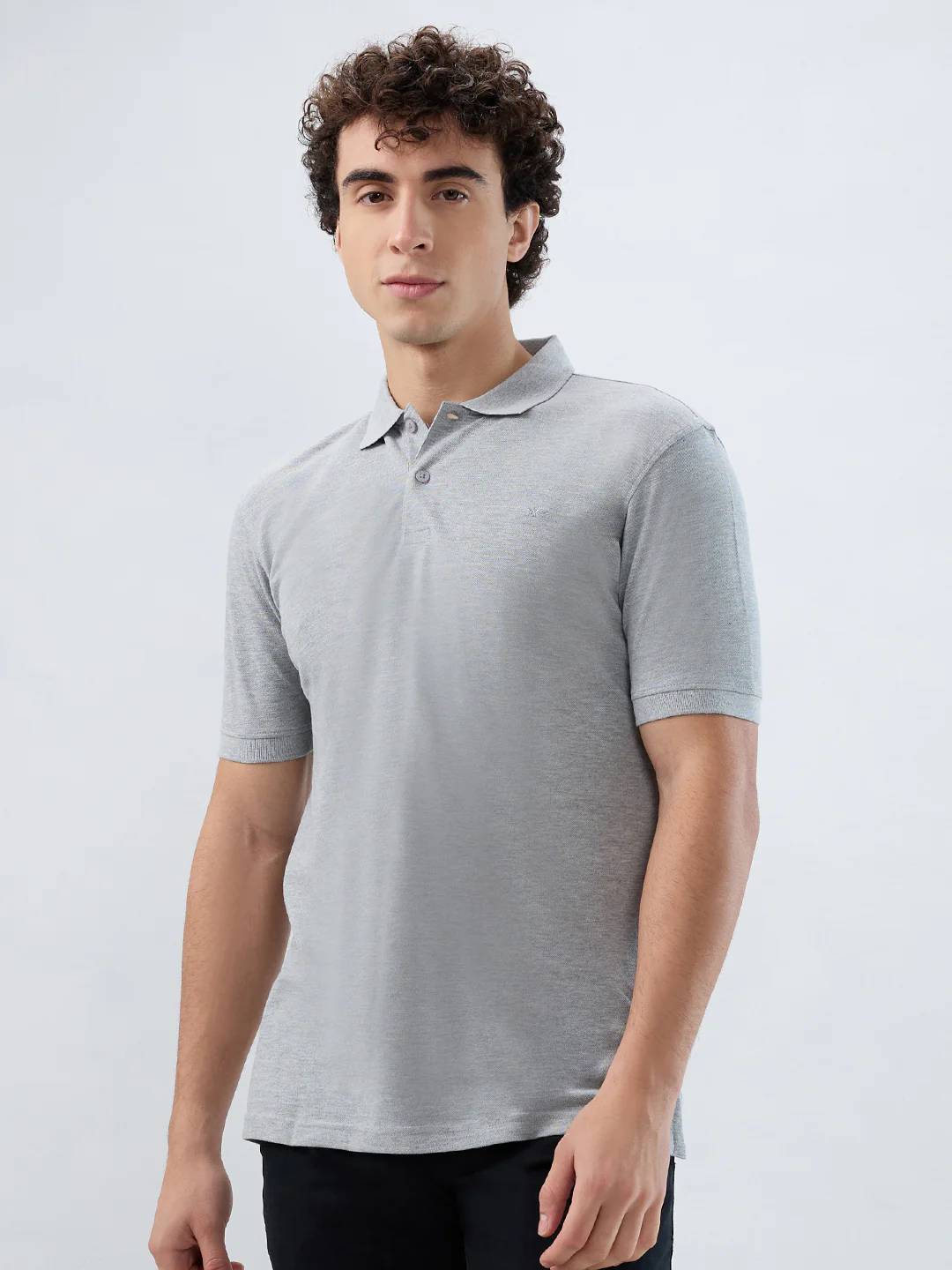 Park Avenue Men Grey Solid Slim Fit Cotton Blend T-shirt