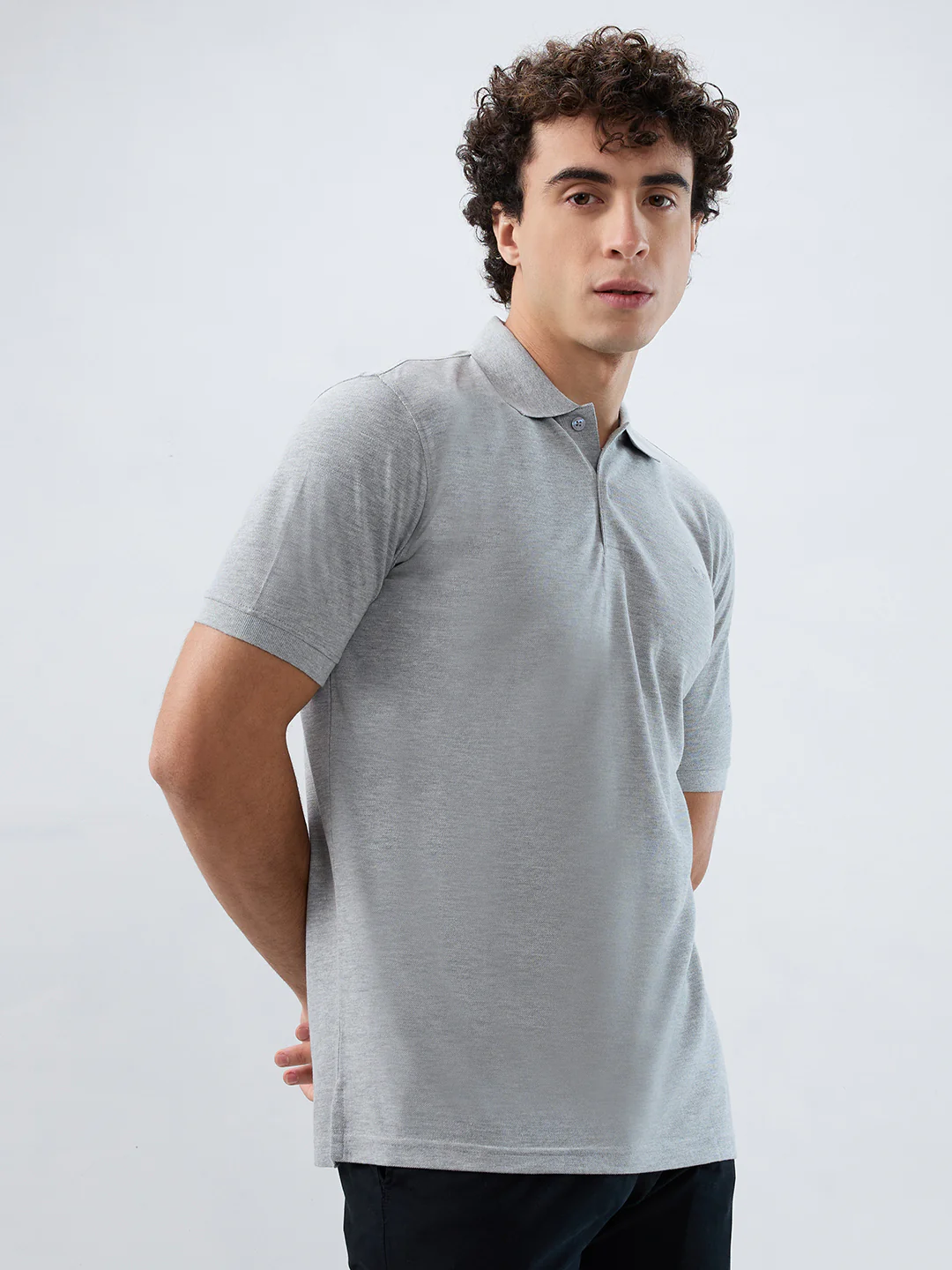 Park Avenue Men Grey Solid Slim Fit Cotton Blend T-shirt - Image 2