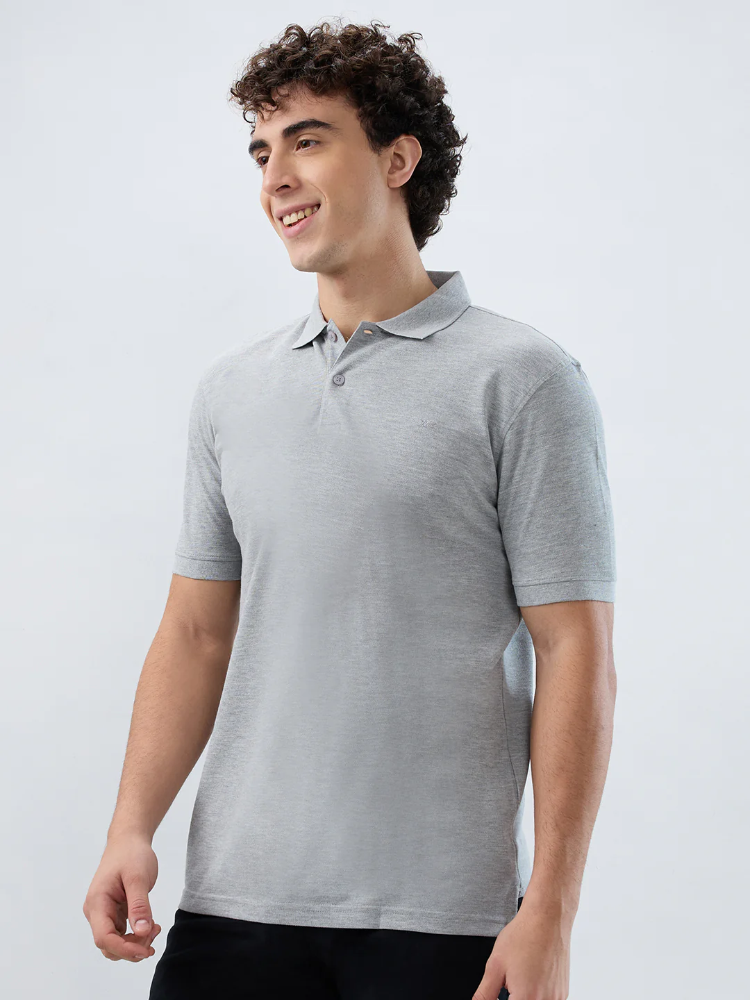 Park Avenue Men Grey Solid Slim Fit Cotton Blend T-shirt - Image 3