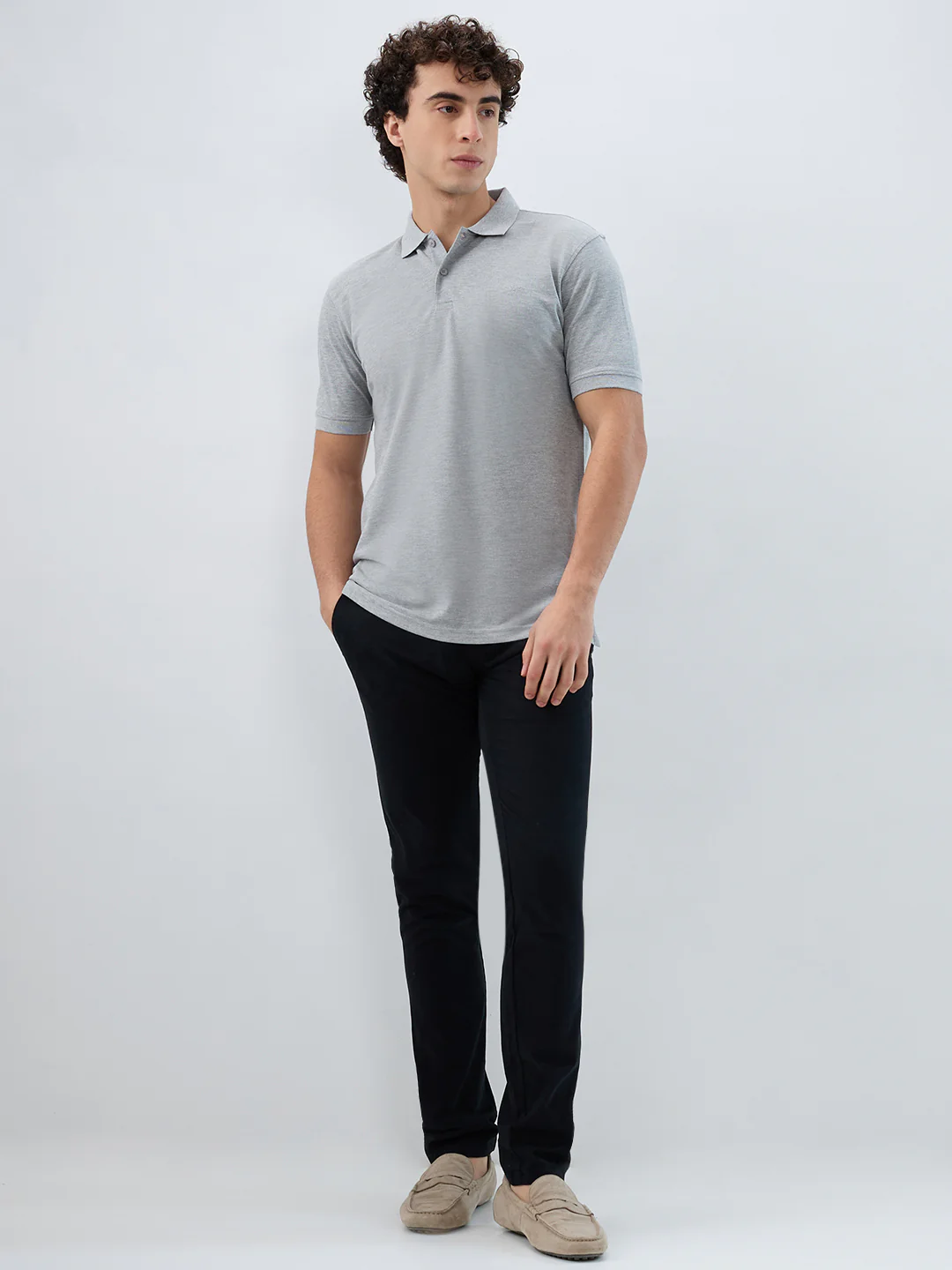 Park Avenue Men Grey Solid Slim Fit Cotton Blend T-shirt - Image 5