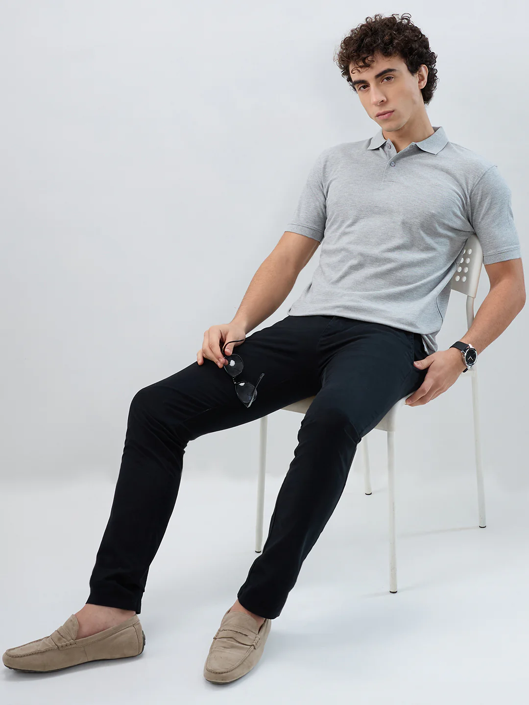 Park Avenue Men Grey Solid Slim Fit Cotton Blend T-shirt - Image 7