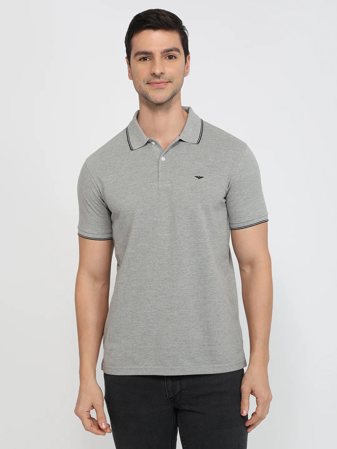 Park Avenue Men Grey Solid Slim Fit Cotton Blend T-Shirt