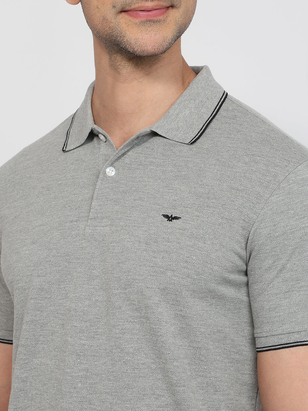 Park Avenue Men Grey Solid Slim Fit Cotton Blend T-Shirt - Image 6