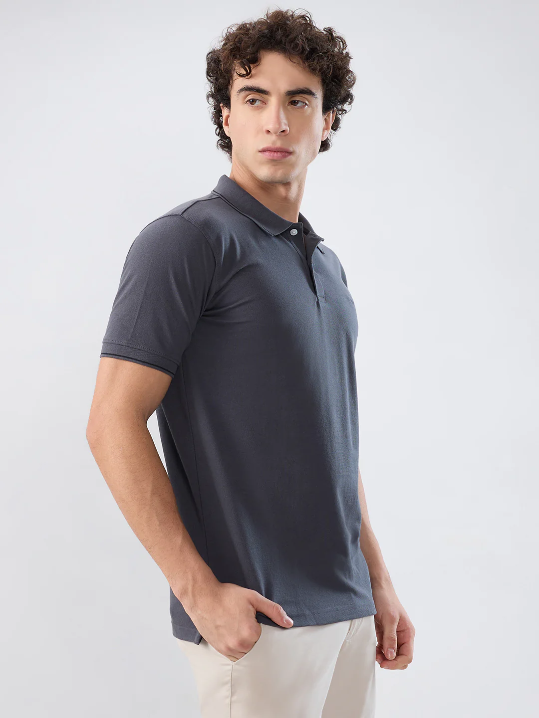Park Avenue Men Grey Solid Slim Fit Cotton Blend T-shirt - Image 2