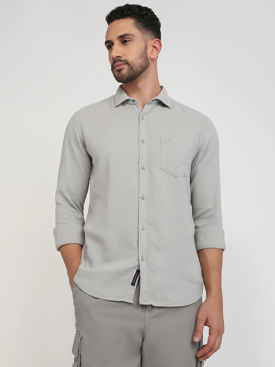 Park Avenue Men Grey Solid Slim Fit Cotton Casual Shirt