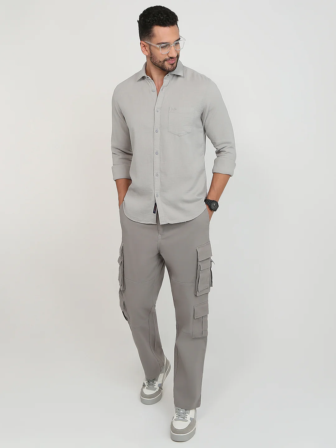 Park Avenue Men Grey Solid Slim Fit Cotton Casual Shirt - Image 10