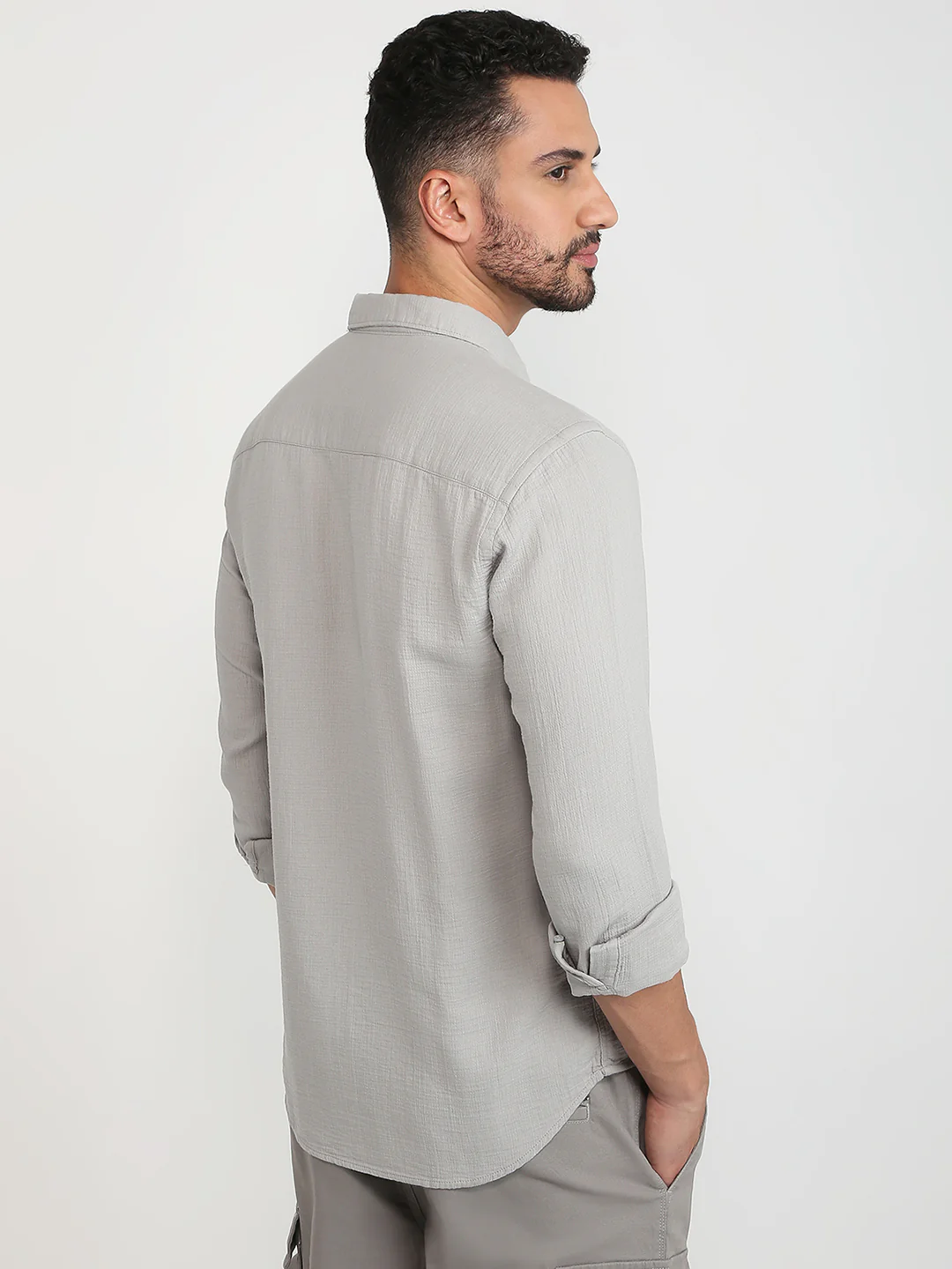 Park Avenue Men Grey Solid Slim Fit Cotton Casual Shirt - Image 11