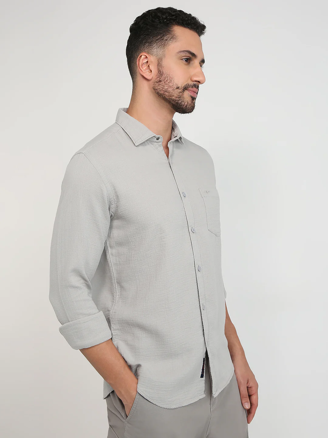 Park Avenue Men Grey Solid Slim Fit Cotton Casual Shirt - Image 8