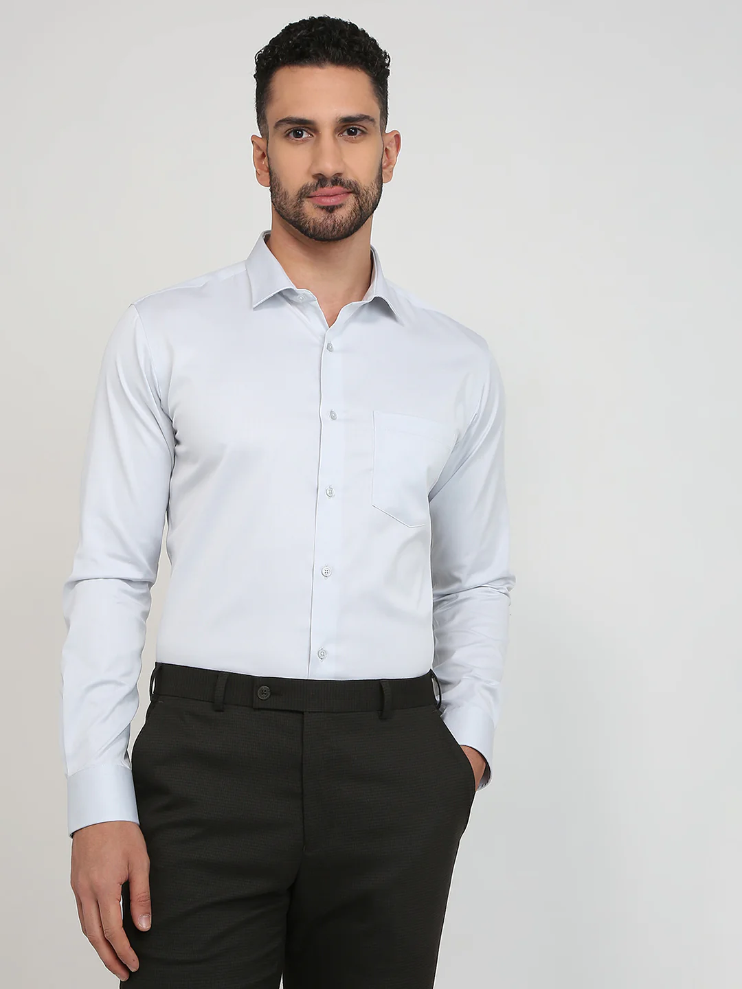 Park Avenue Men Grey Solid Slim Fit Cotton Full Sleeve Formal Shirt