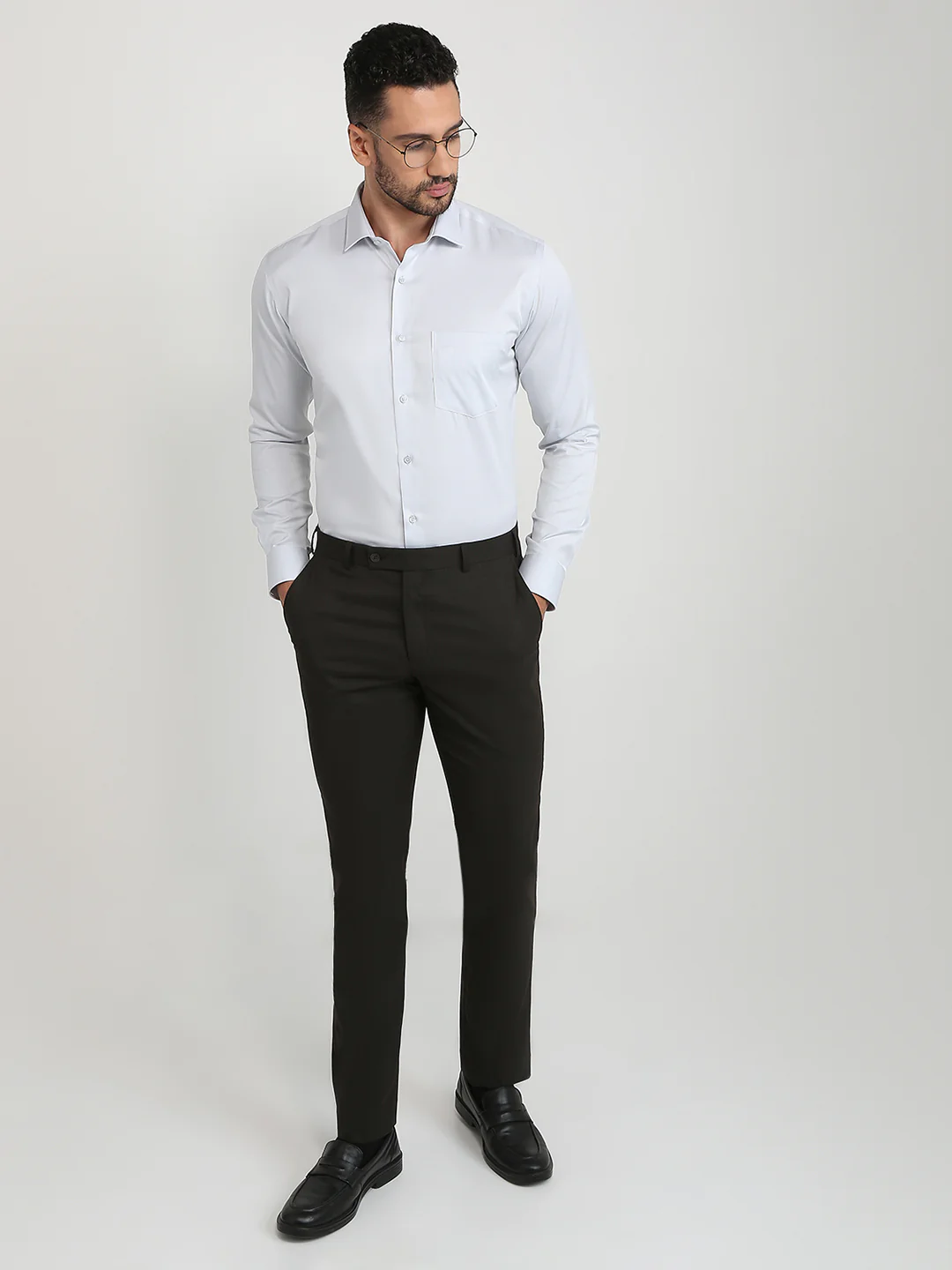 Park Avenue Men Grey Solid Slim Fit Cotton Full Sleeve Formal Shirt - Image 5