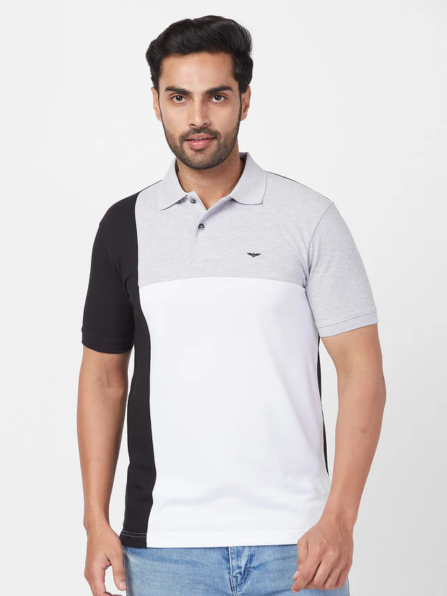 Park Avenue Men Grey Solid Slim Fit Half Sleeve Polo Neck T-Shirt
