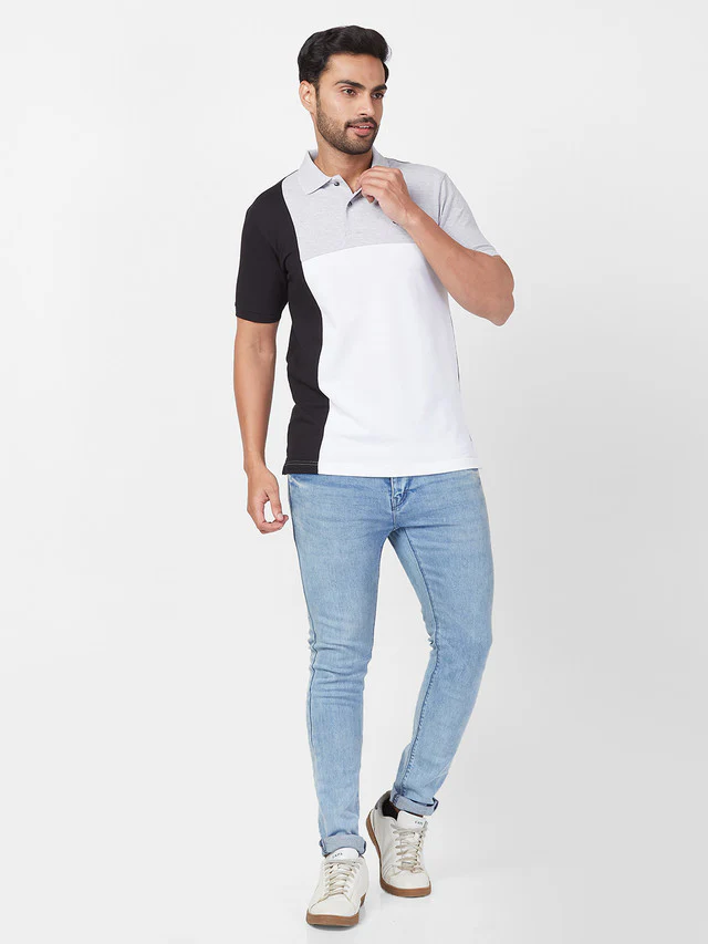 Park Avenue Men Grey Solid Slim Fit Half Sleeve Polo Neck T-Shirt - Image 5