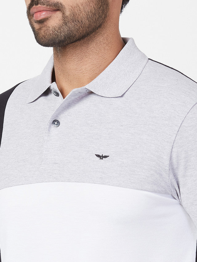 Park Avenue Men Grey Solid Slim Fit Half Sleeve Polo Neck T-Shirt - Image 6