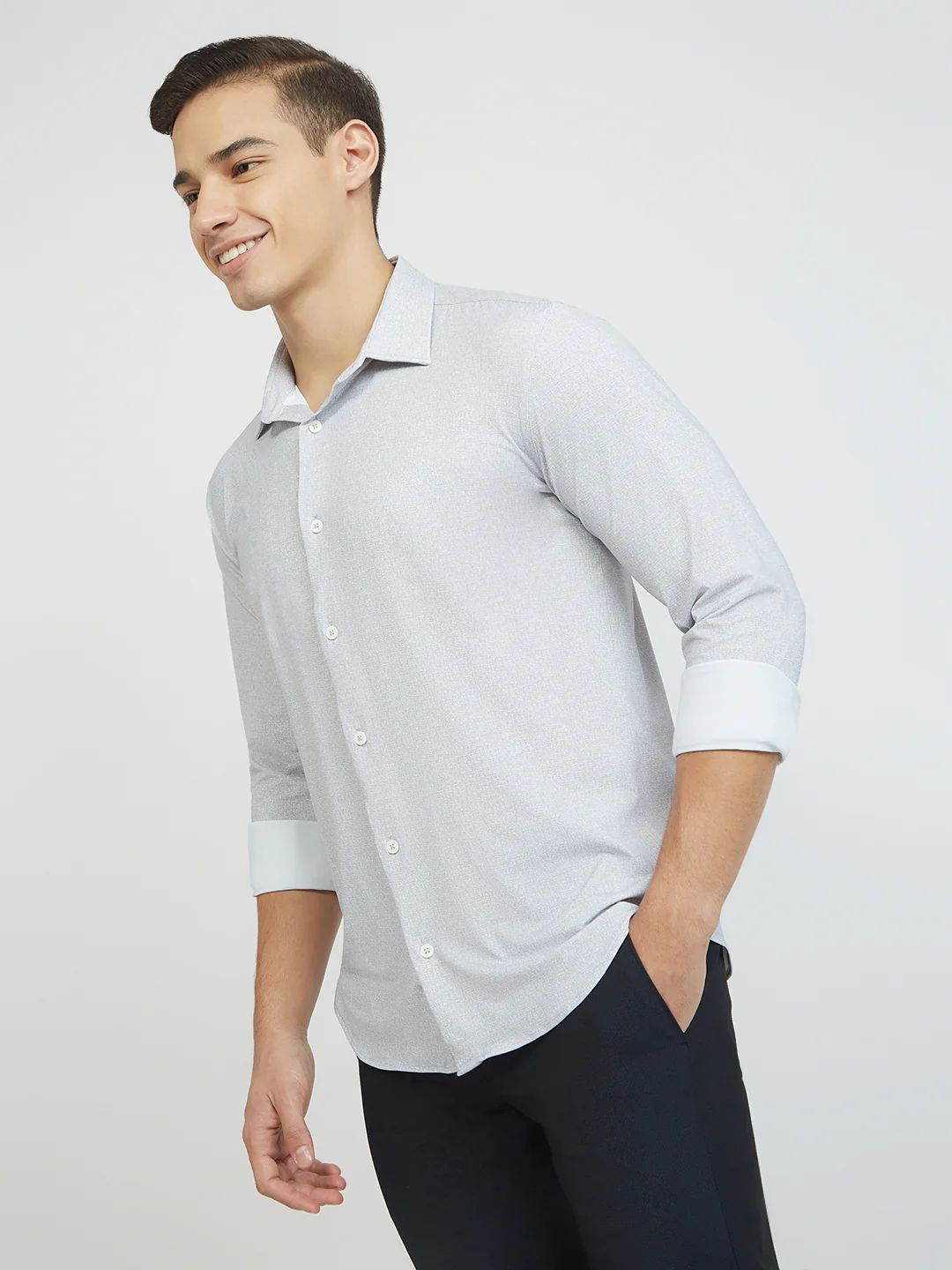 Park Avenue Men Grey Solid Slim Fit Nylone Blend Shirt - Image 3