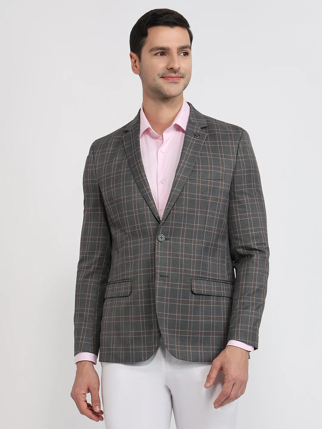 Park Avenue Men Grey Solid Slim Fit Polyester Blend Blazer