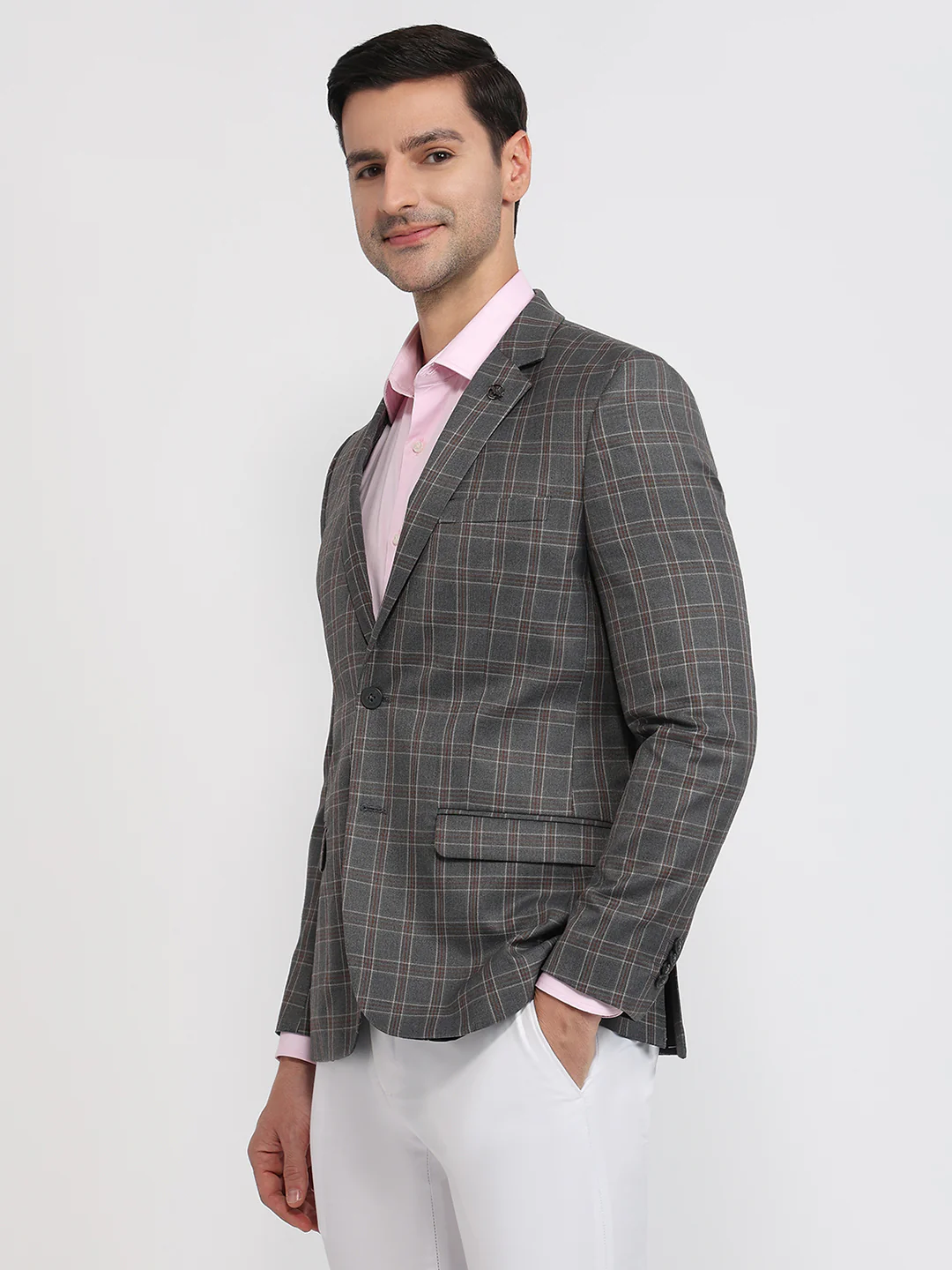 Park Avenue Men Grey Solid Slim Fit Polyester Blend Blazer - Image 2