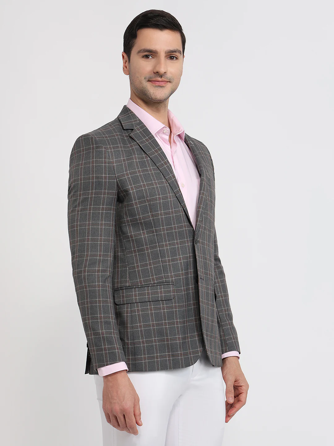 Park Avenue Men Grey Solid Slim Fit Polyester Blend Blazer - Image 3