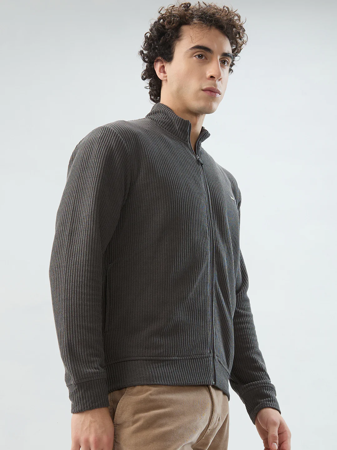 Park Avenue Men Grey Solid Slim Fit Polyester Blend Sweatshirt - Image 2