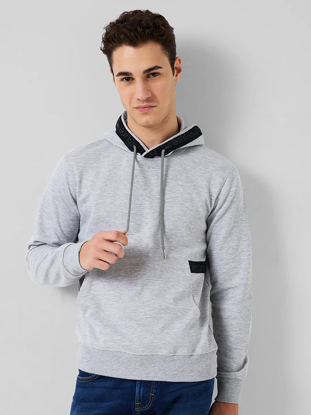 Park Avenue Men Grey Solid Slim Fit Polyester Blend Sweatshirt