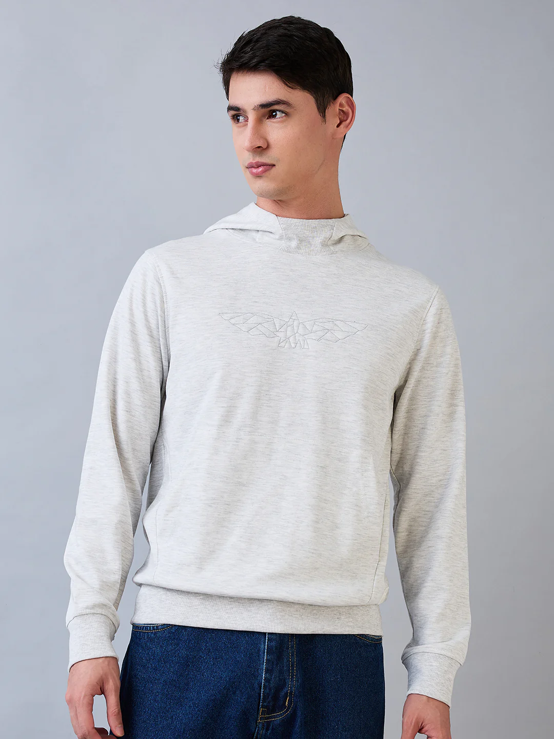 Park Avenue Men Grey Solid Slim Fit Polyester Blend Sweatshirt