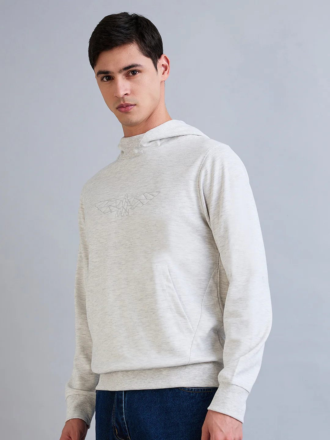 Park Avenue Men Grey Solid Slim Fit Polyester Blend Sweatshirt - Image 2