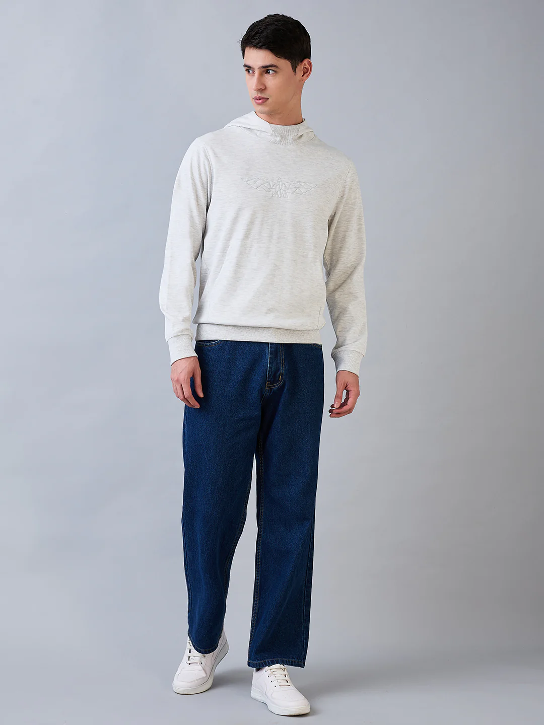Park Avenue Men Grey Solid Slim Fit Polyester Blend Sweatshirt - Image 4