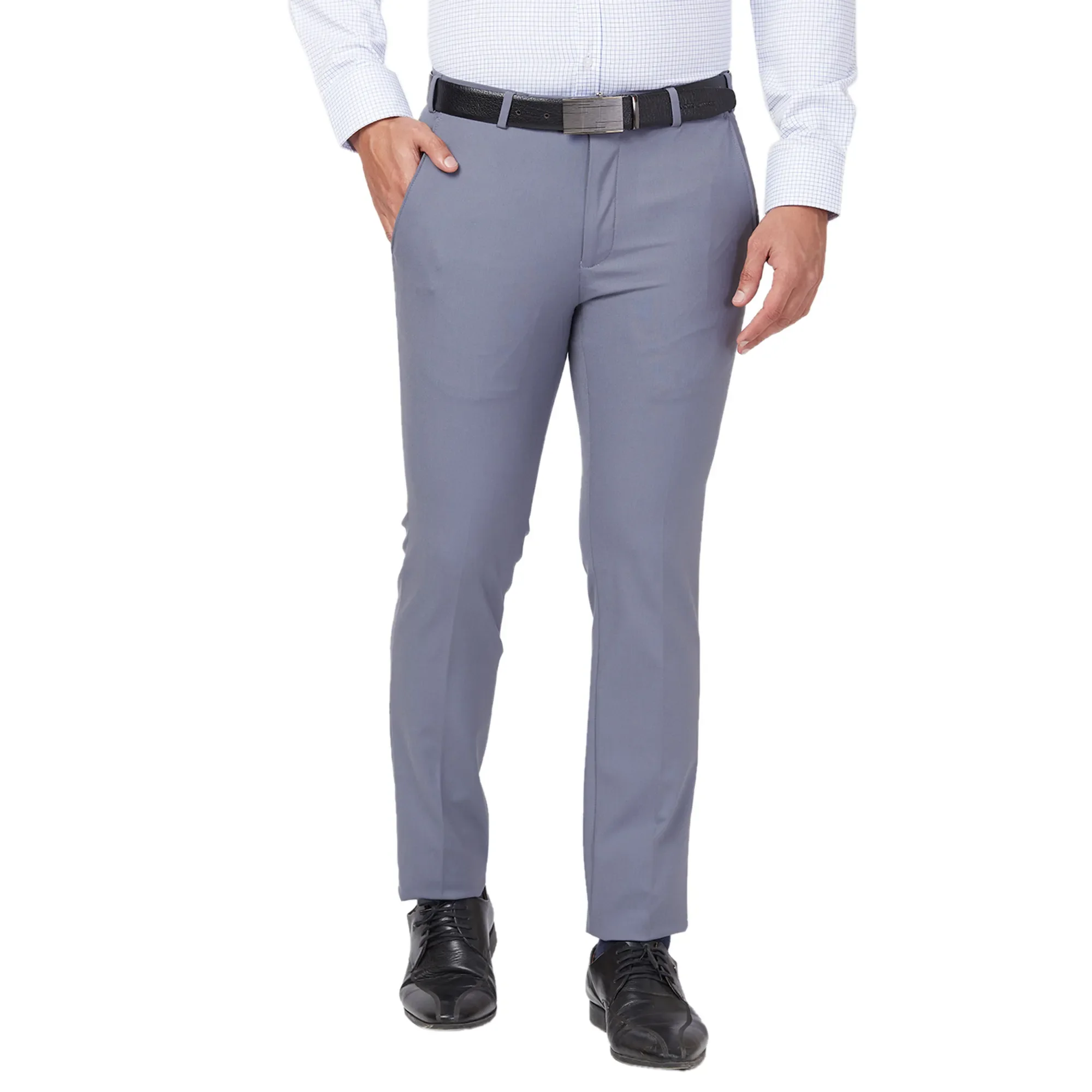Park Avenue Men Grey Solid Slim Fit Polyester Blend Stretchable Trouser