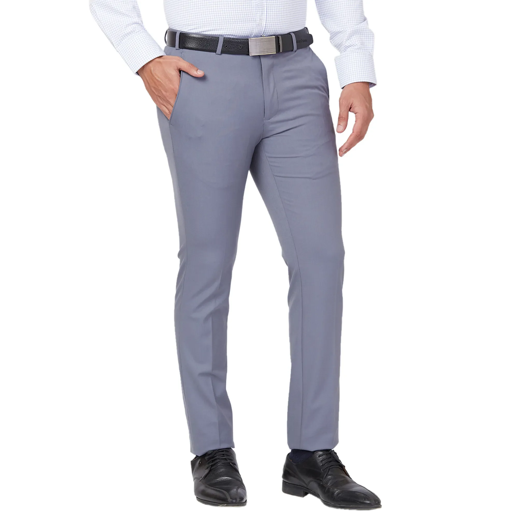 Park Avenue Men Grey Solid Slim Fit Polyester Blend Stretchable Trouser - Image 2