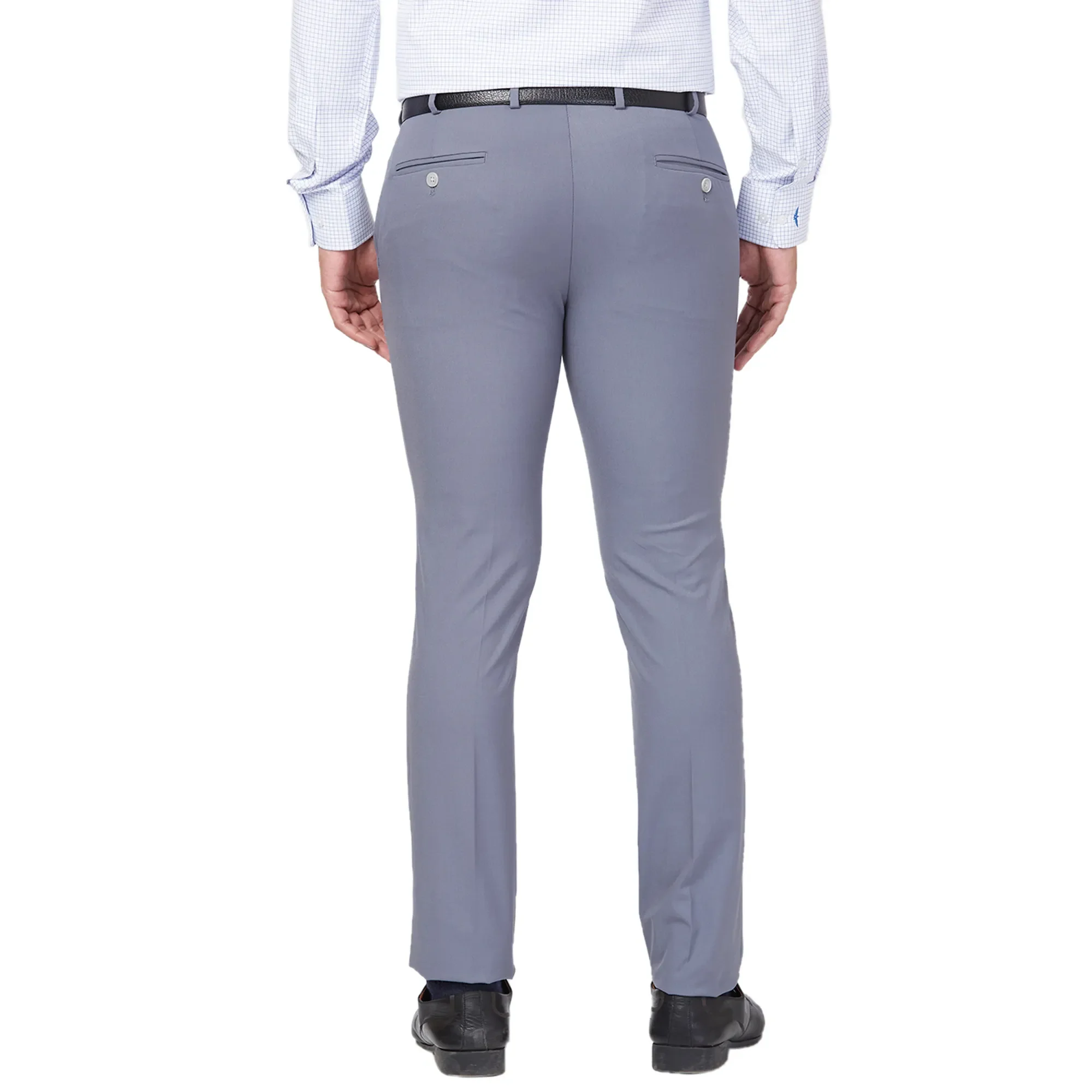 Park Avenue Men Grey Solid Slim Fit Polyester Blend Stretchable Trouser - Image 4