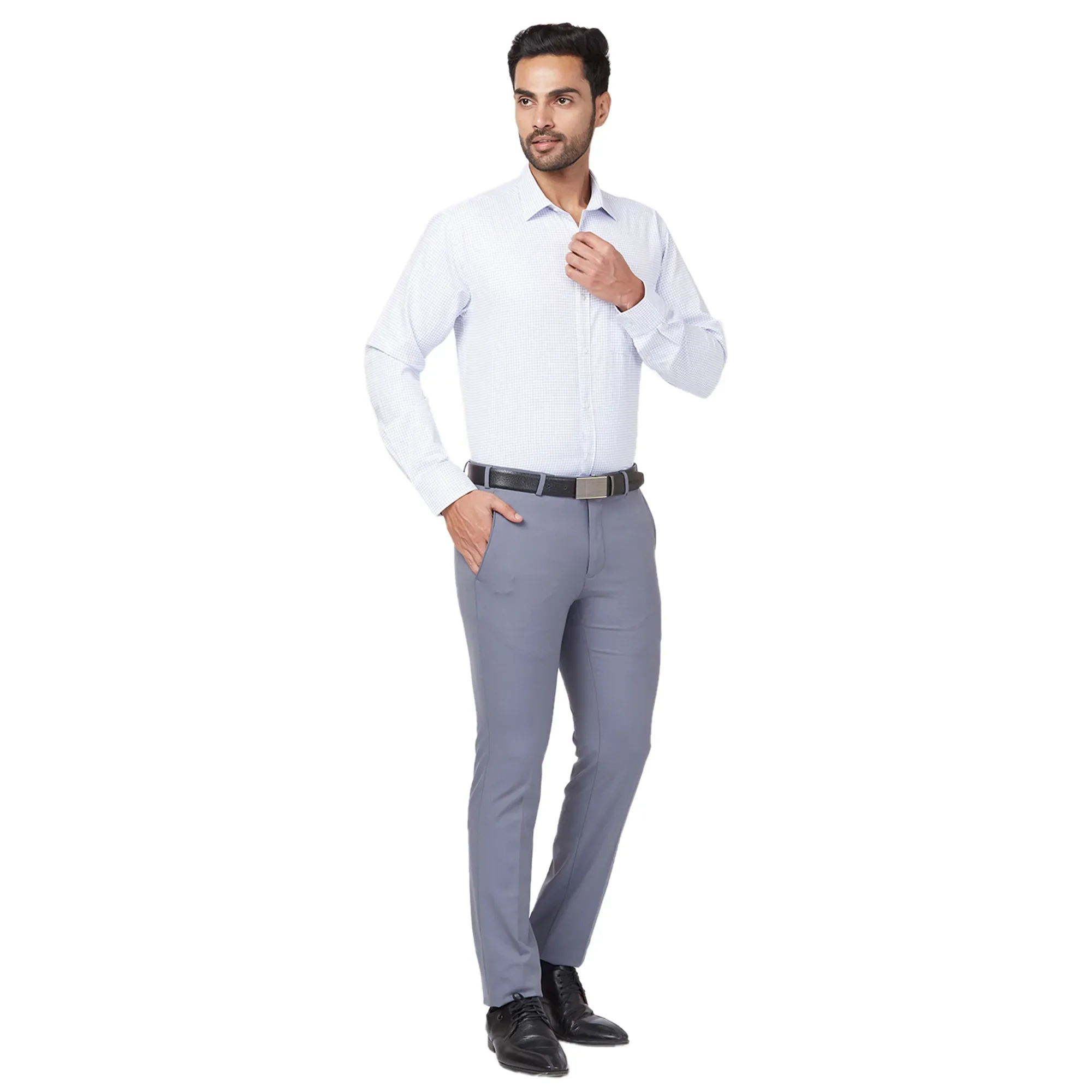 Park Avenue Men Grey Solid Slim Fit Polyester Blend Stretchable Trouser - Image 5