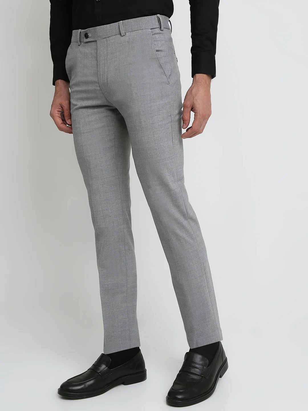 Park Avenue Men Grey Solid Slim Fit Polyester Blend Trouser - Image 2