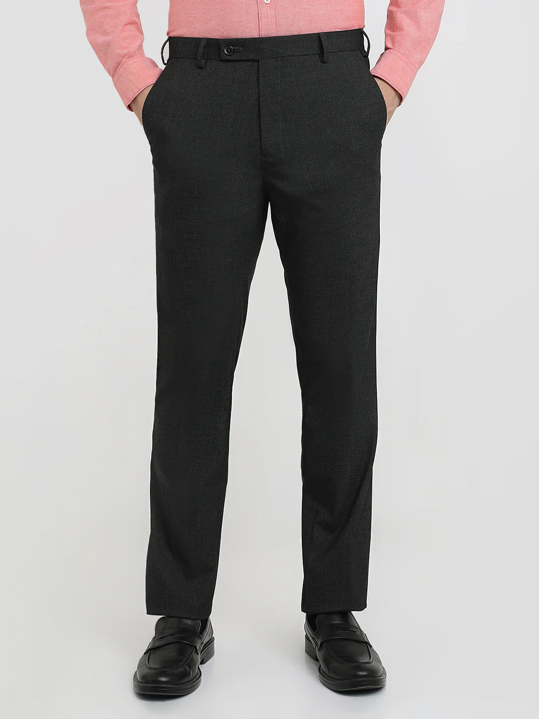 Park Avenue Men Grey Solid Slim Fit Polyester Blend Trouser