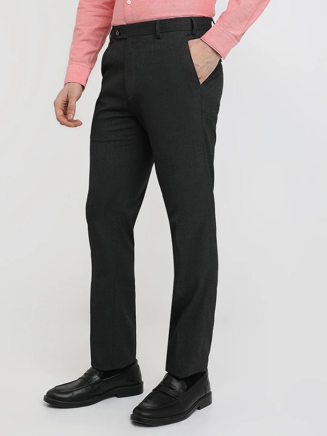 Park Avenue Men Grey Solid Slim Fit Polyester Blend Trouser - Image 2