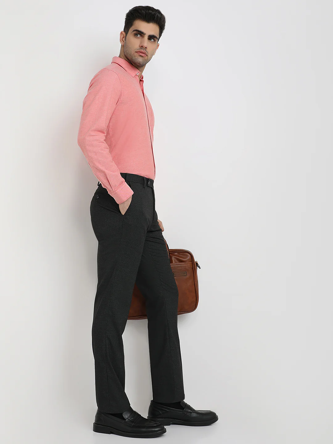 Park Avenue Men Grey Solid Slim Fit Polyester Blend Trouser - Image 5