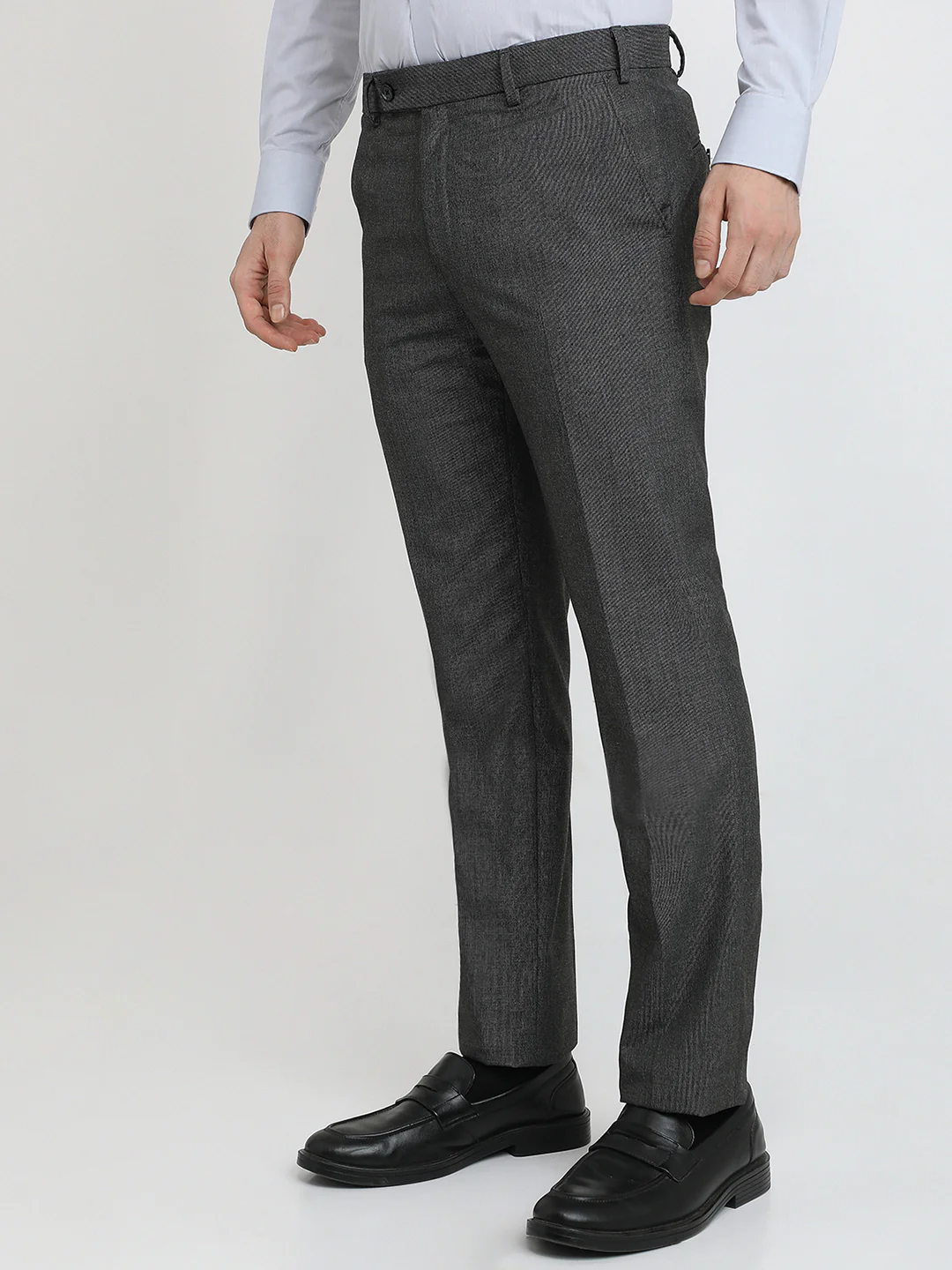 Park Avenue Men Grey Solid Slim Fit Polyester Blend Trouser - Image 2