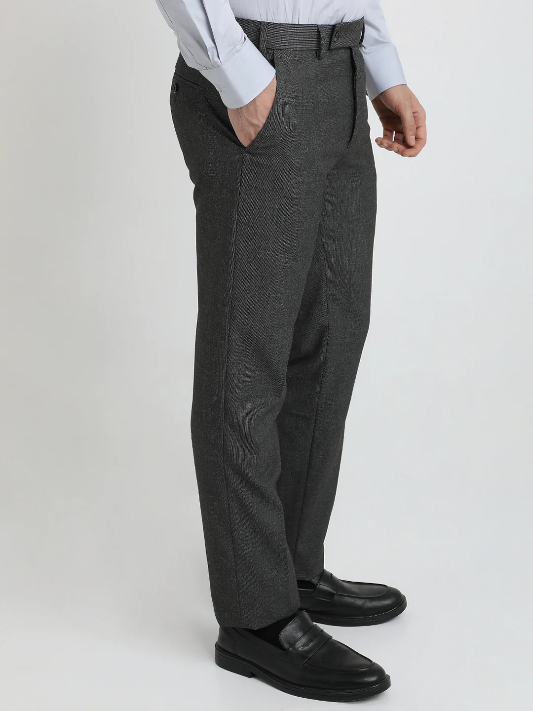 Park Avenue Men Grey Solid Slim Fit Polyester Blend Trouser - Image 3